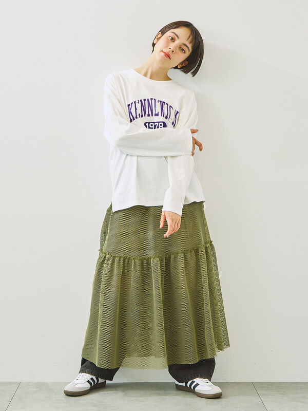 セール】 柄アソートフロッキープリントロングTシャツ（オフホワイト