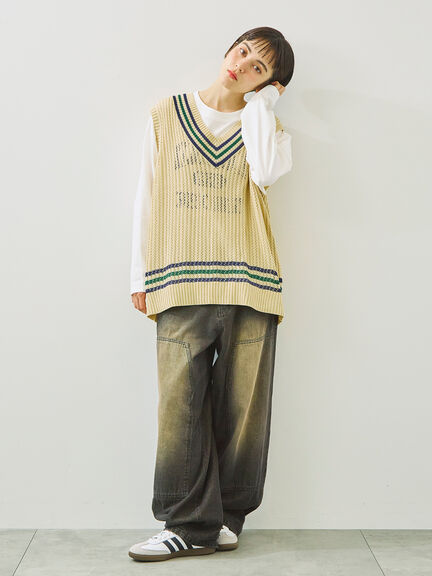 柄アソートフロッキープリントロングTシャツ（オフホワイト/グレー/グリーン/ネイビー）｜SM2（エスエムツー）通販
