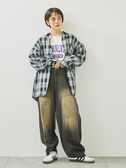 柄アソートフロッキープリントロングTシャツ（オフホワイト/グレー/グリーン/ネイビー）｜SM2（エスエムツー）通販