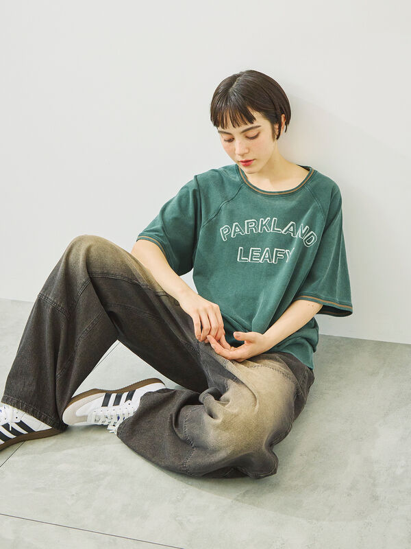 セール】 ミニ裏毛ライン入りロゴプリントカットソー（ベージュ