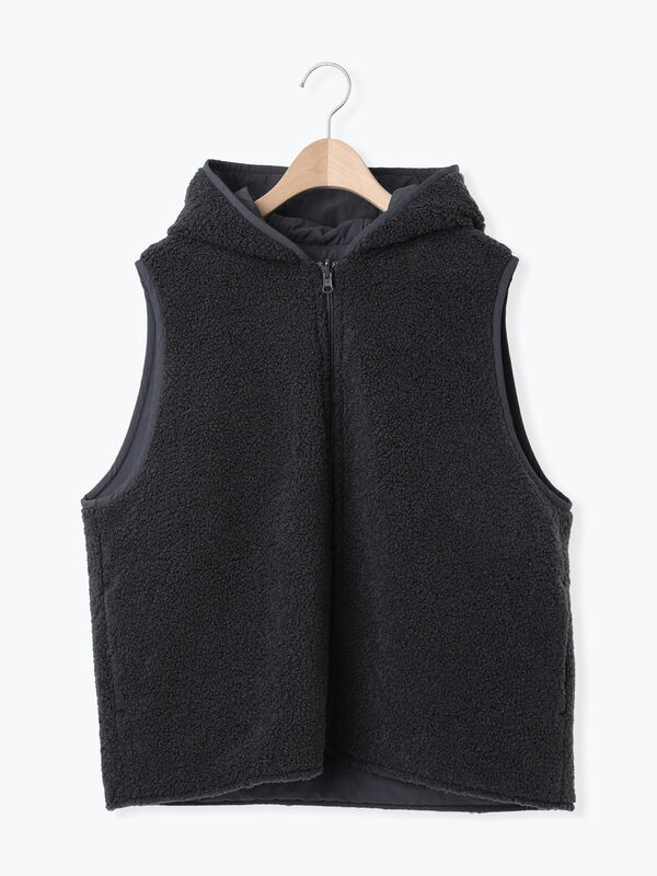 リバーシブルボアベスト（チャコールグレー/モカ/キナリ/アウター