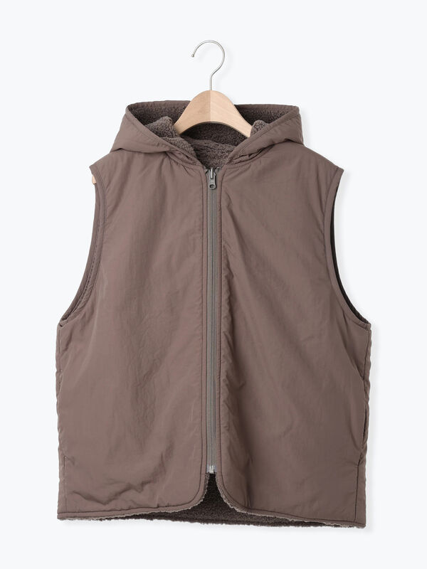 リバーシブルボアベスト（チャコールグレー/モカ/キナリ/アウター