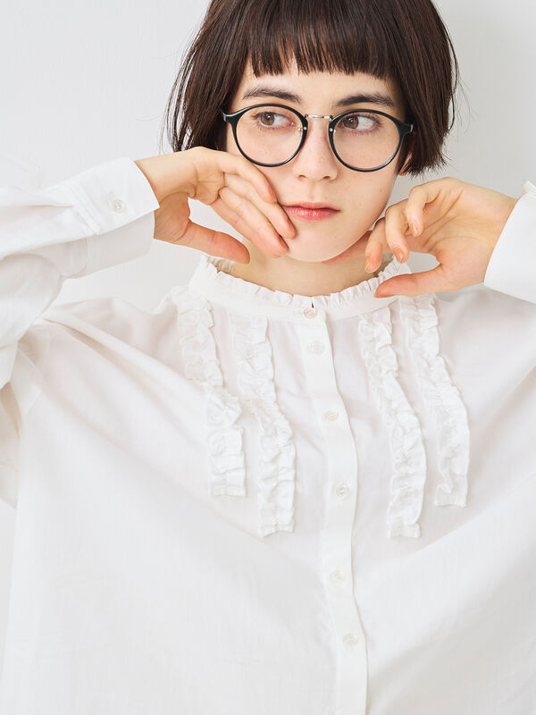 セール】 フリルブラウス（オフホワイト/チャコールグレー/ベージュ