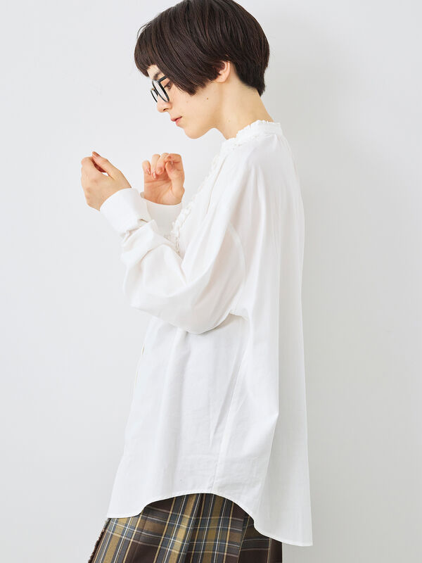 セール】 フリルブラウス（オフホワイト/チャコールグレー/ベージュ