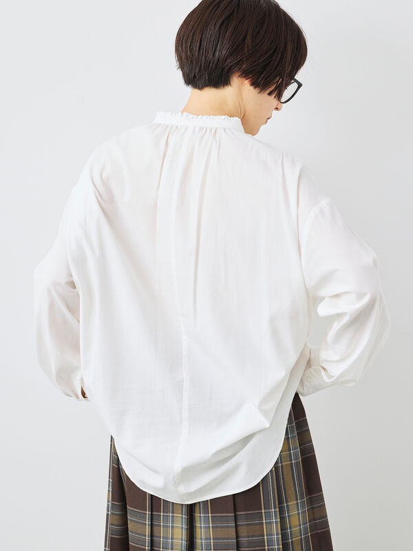 セール】 フリルブラウス（オフホワイト/チャコールグレー/ベージュ