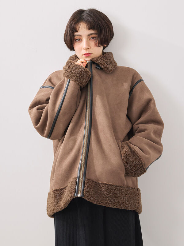 フェイクムートンフライトジャケット（ベージュ/ブラウン/キャメル