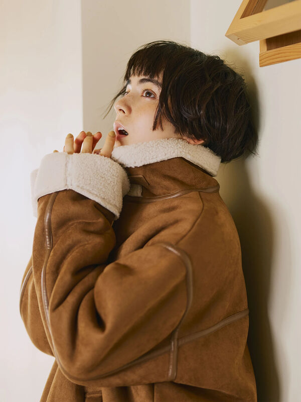 フェイクムートンフライトジャケット（ベージュ/ブラウン/キャメル