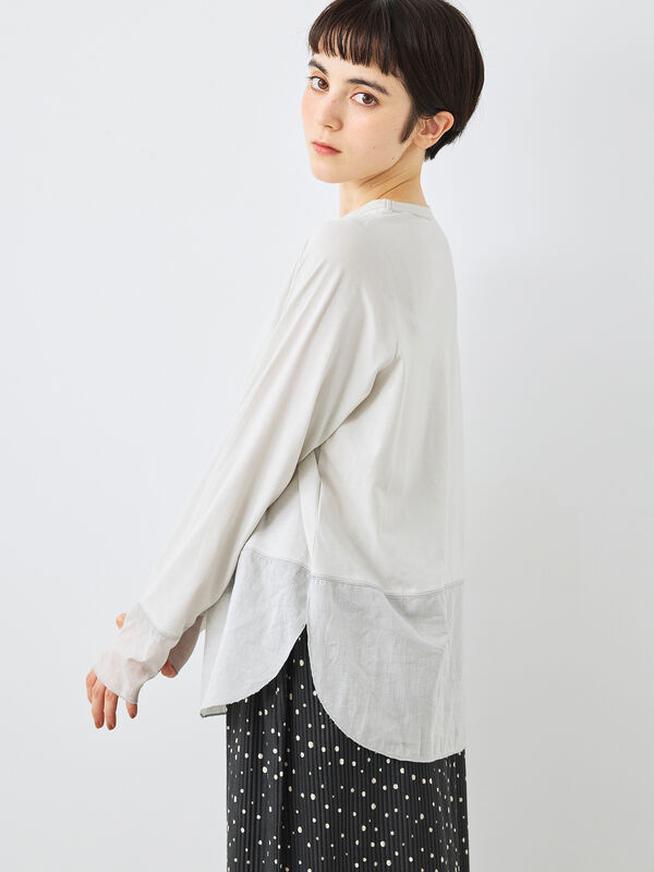 セール】 布帛切替ロンT（オフホワイト/グレー/ブラック/トップス/T