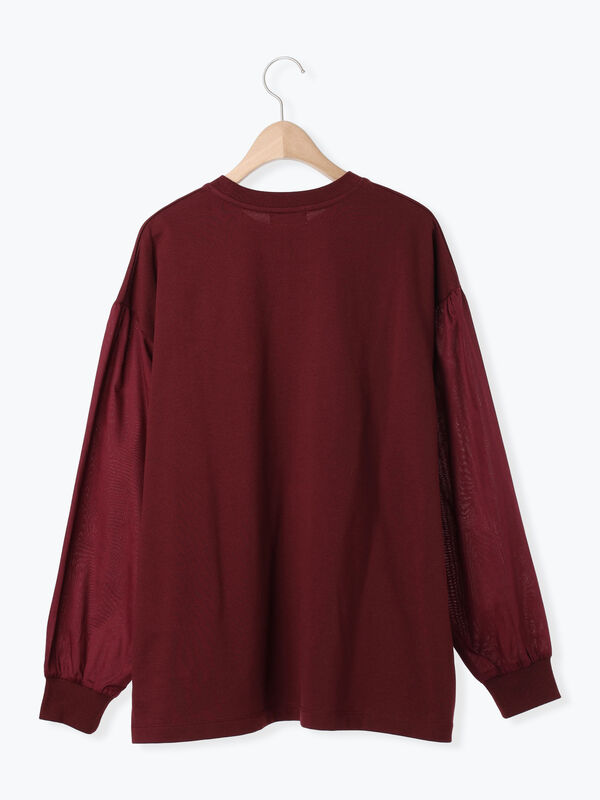 袖布帛インレイロゴプルオーバー（オフホワイト