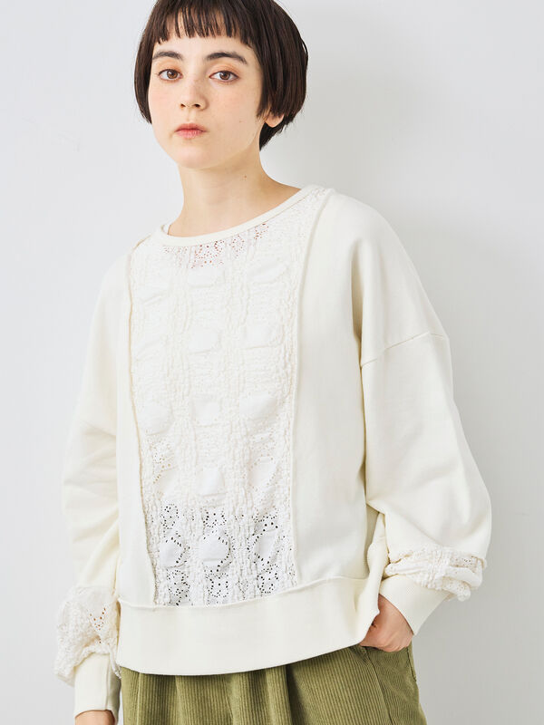 セール】 レース切替裏毛プルオーバー（グレー/チャコールグレー