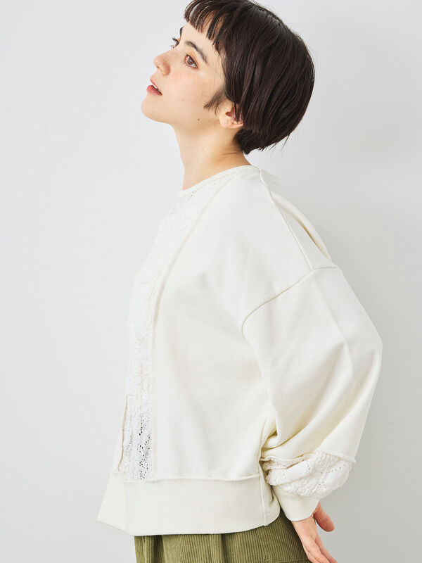 セール】 レース切替裏毛プルオーバー（グレー/チャコールグレー