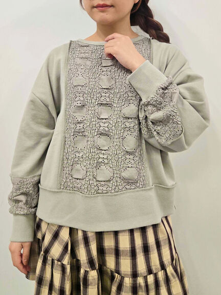 レース切替裏毛プルオーバー（グレー/チャコールグレー/ブラック/ブラウン/キナリ）｜SM2（エスエムツー）通販