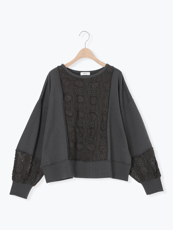 セール】 レース切替裏毛プルオーバー（グレー/チャコールグレー