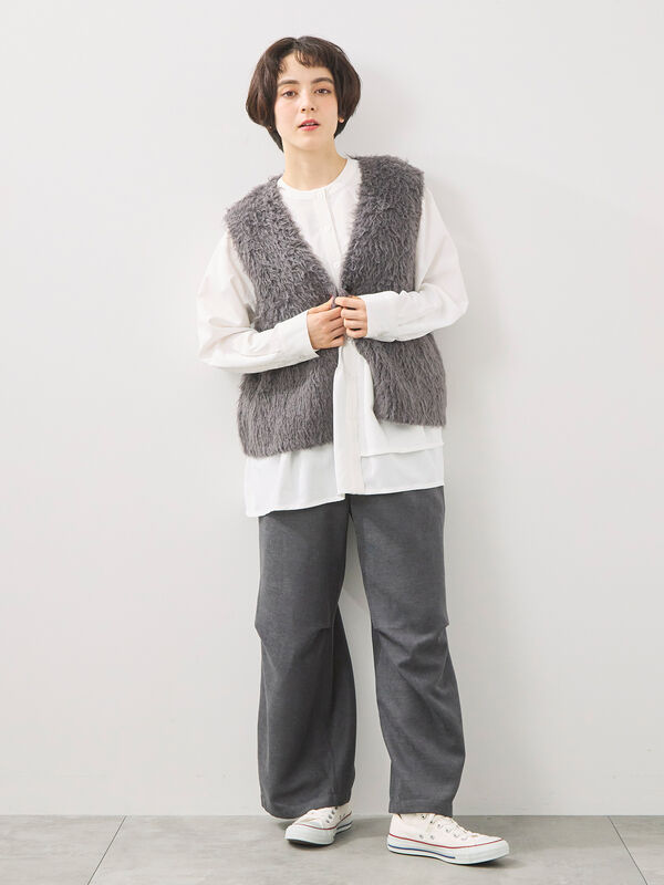 Drawer グレーニットベスト ラナン RANAN MT洗える！ゴールド調ボタンニットベスト （グレー） -靴