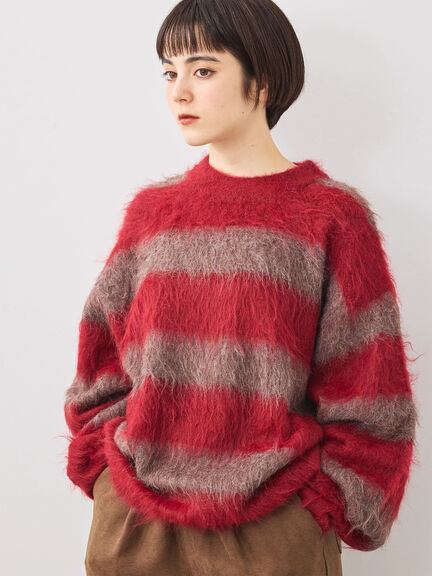 シャギーワイドボーダーニット（レッド/ベージュ/ブルー）｜SM2（エスエムツー）通販