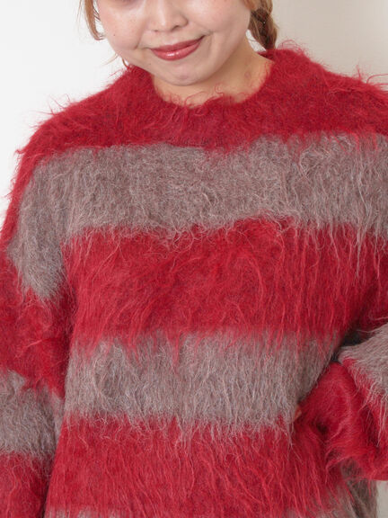 シャギーワイドボーダーニット（レッド/ベージュ/ブルー）｜SM2（エスエムツー）通販