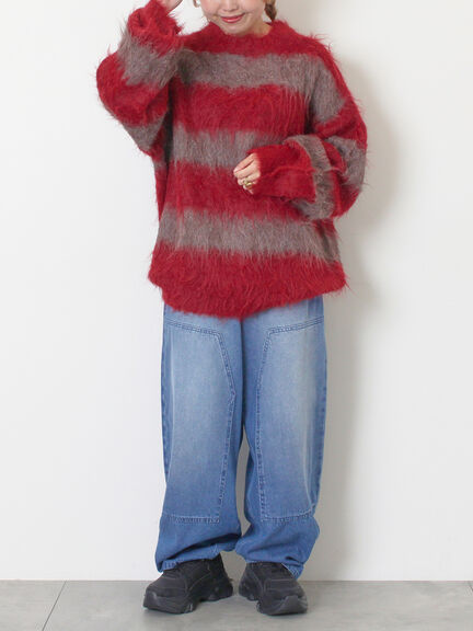 シャギーワイドボーダーニット（レッド/ベージュ/ブルー）｜SM2（エスエムツー）通販