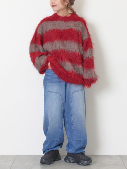 シャギーワイドボーダーニット（レッド/ベージュ/ブルー）｜SM2（エスエムツー）通販