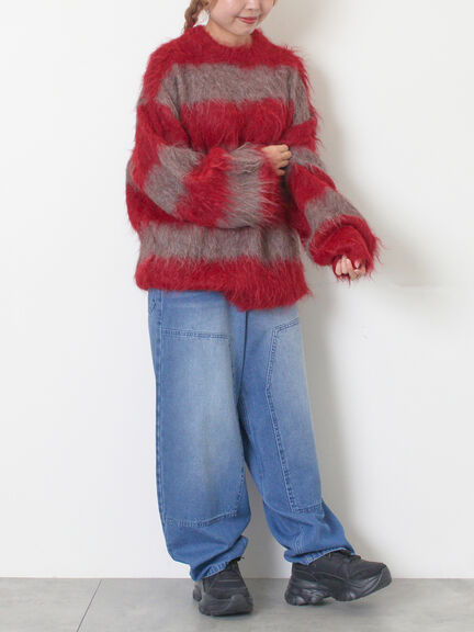 シャギーワイドボーダーニット（レッド/ベージュ/ブルー）｜SM2（エスエムツー）通販