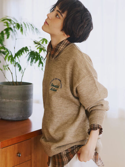 ロゴ刺繍ニットプルオーバー（グレー/レッド/ベージュ/ミント/ネイビー）｜SM2（エスエムツー）通販