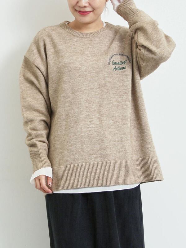 ロゴ刺繍ニットプルオーバー（グレー/レッド/ベージュ/ミント/ネイビー