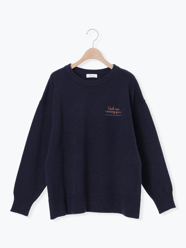 ロゴ刺繍ニットプルオーバー（グレー/レッド/ベージュ/ミント/ネイビー