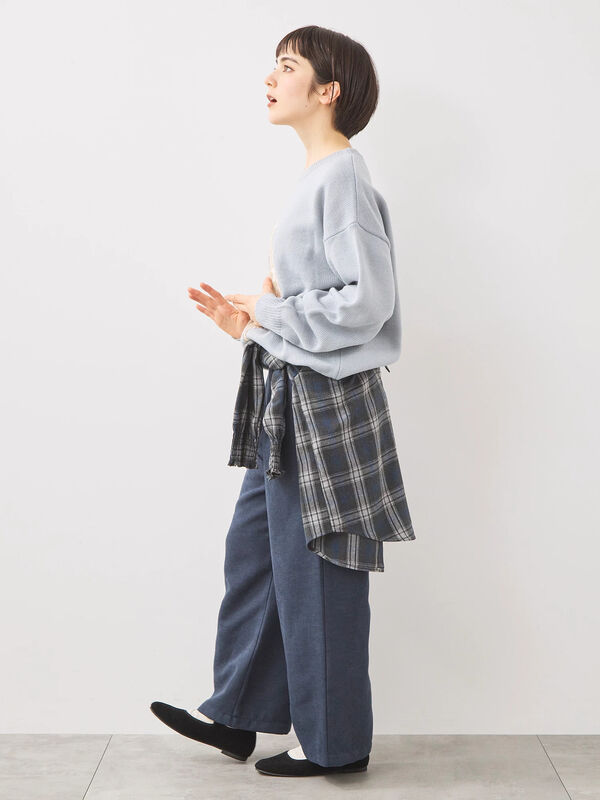 期間限定】 タックストレートイージーパンツ（チャコールグレー