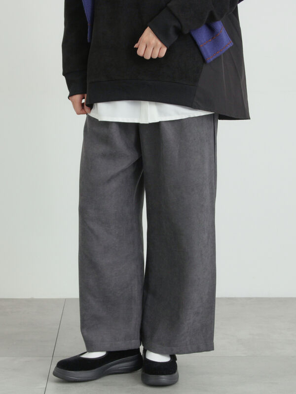 セール】 タックストレートイージーパンツ（チャコールグレー/ブラウン
