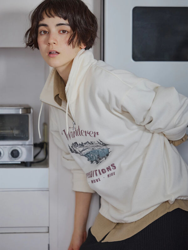 セール】 裏起毛ハーフジッププルオーバー（ネイビー/キナリ/TOP