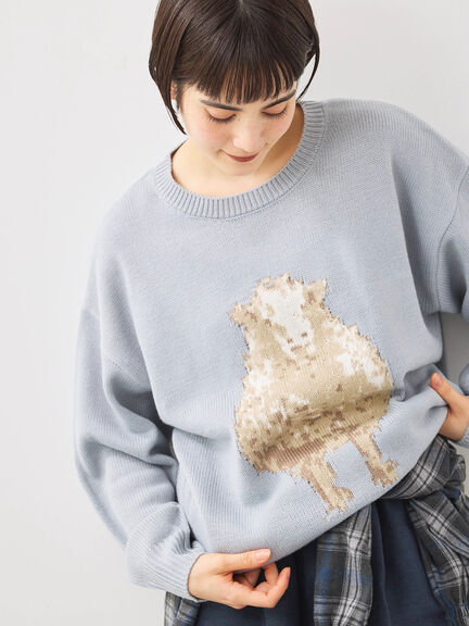 アニマルニットプルオーバー（チャコールグレー/モカ/ミント/サックスブルー/キナリ）｜SM2（エスエムツー）通販