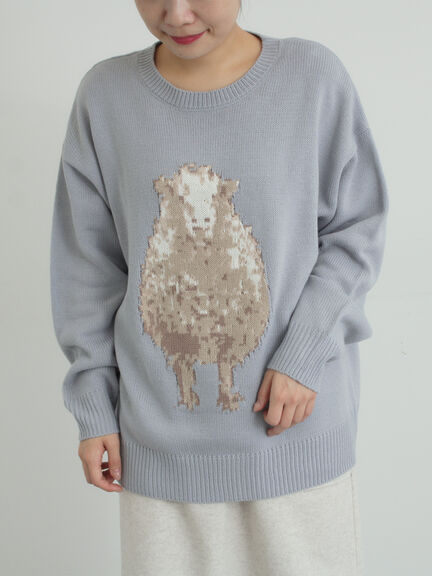 アニマルニットプルオーバー（チャコールグレー/モカ/ミント/サックスブルー/キナリ）｜SM2（エスエムツー）通販