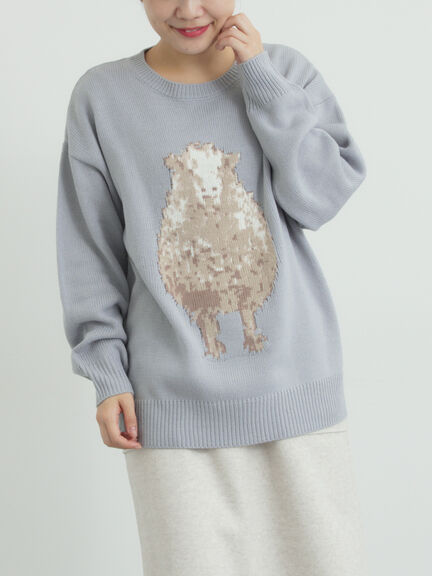 アニマルニットプルオーバー（チャコールグレー/モカ/ミント/サックスブルー/キナリ）｜SM2（エスエムツー）通販