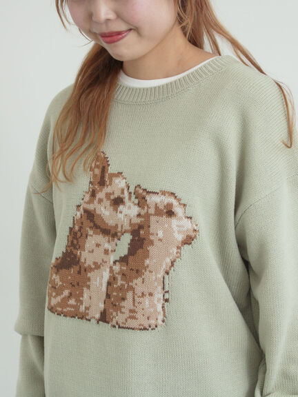 アニマルニットプルオーバー（チャコールグレー/モカ/ミント/サックスブルー/キナリ）｜SM2（エスエムツー）通販