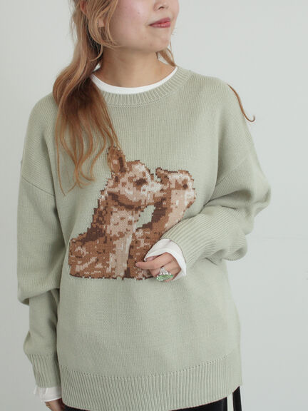 アニマルニットプルオーバー（チャコールグレー/モカ/ミント/サックスブルー/キナリ）｜SM2（エスエムツー）通販