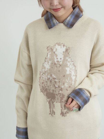 アニマルニットプルオーバー（チャコールグレー/モカ/ミント/サックスブルー/キナリ）｜SM2（エスエムツー）通販