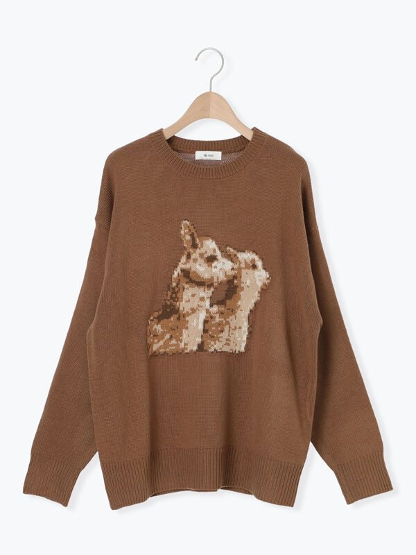 Né-net 動物モチーフ ニット 月光に並ぶ白い羊のアートニットトップス E00618 | EMMA GRAND