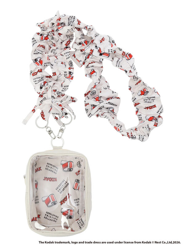 KODAK】総柄スマホストラップ付ポーチ（オフホワイト/イエロー/バッグ