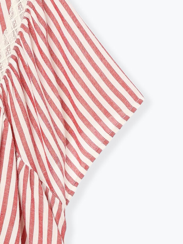 セール】 SH刺繍ストライプ柄ルームブラウス（レッド/ネイビー/雑貨